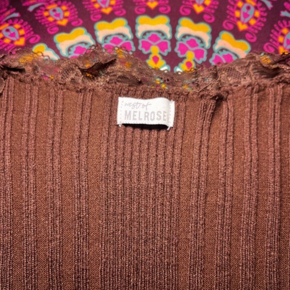 Brown Ruffled Ribbed Long-Sleeve Cardigan - Picture 6 of 9